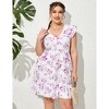 Women's Plus Size Flutter Sleeve Babydoll Dress - Playful Hem Contrast Detail for Casual & Date Night Outfits Dress - 3 of 4
