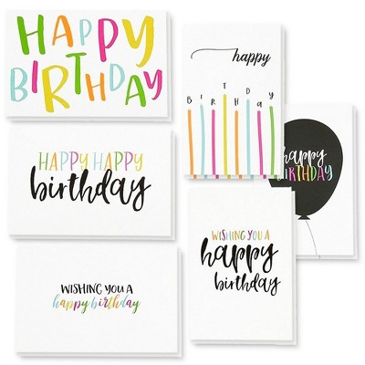 48 Happy Birthday Cards Assortment with Envelopes, 6 Colorful Handwritten Designs, Blank Inside, Bulk Box Set, 4 x 6"