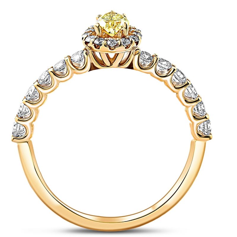 Pompeii3 3/4CT Fancy Yellow Pear Lab Created Diamond Halo Engagement Ring Yellow Gold, 2 of 6