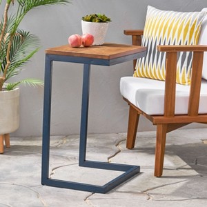 NicBex Modern C Shaped End Table for Couch, 12.75 Inch Side Table Wooden Tabletop and Iron Base for Bedroom - 1 of 4