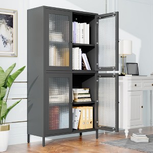 CAVINAS Bookcases for Living Room 4-tier 31" W Classic Metal Storage Cabinet Bookcase with 4 Glass Doors - 1 of 4