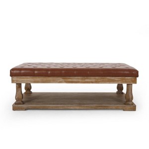 Christopher Knight Home Mineola Contemporary Upholstered Ottoman: Elegant Pine Wood Legs & Faux Leather - 1 of 4