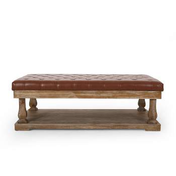 Mineola Contemporary Upholstered Rectangular Ottoman Cognac Brown/Weathered - Christopher Knight Home