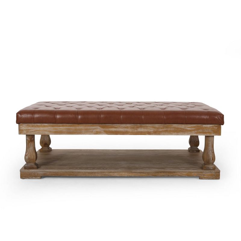 Mineola Contemporary Upholstered Rectangular Ottoman Cognac Brown/Weathered - Christopher Knight Home, 1 of 12