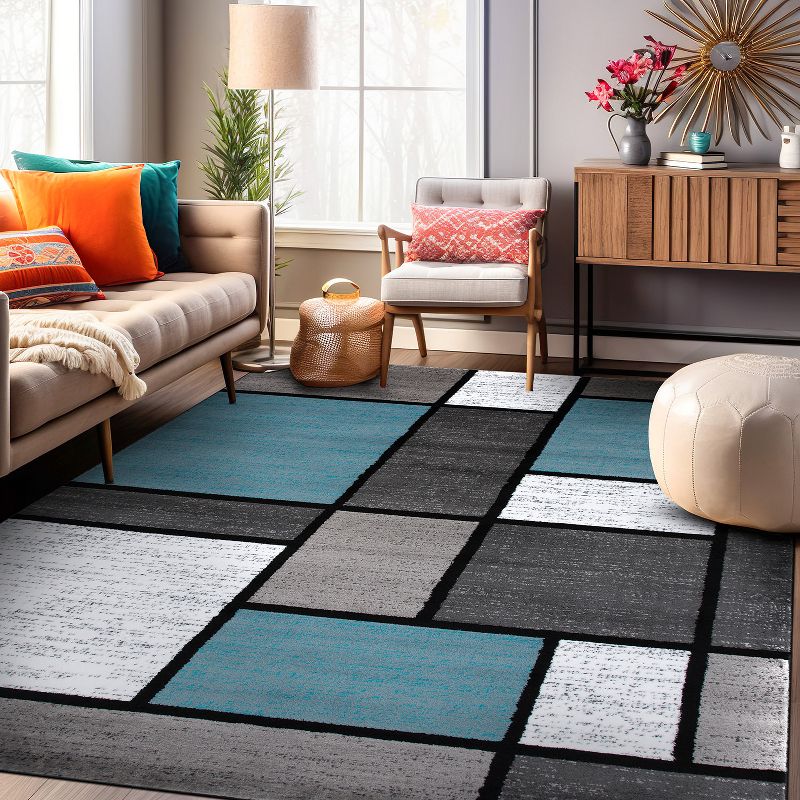 World Rug Gallery Contemporary Modern Boxed Color Block Area Rug, 3 of 13