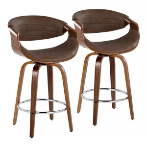 LumiSource Set of 2 Symphony Counter Height Barstools Walnut Wood/Espresso - 1 of 4