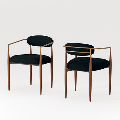 Set of 2 Black Boucle Upholstered Dining Chair, Wood Grain Metal Frame Accent Chair for Kitchen Restaurant - Morden Fort