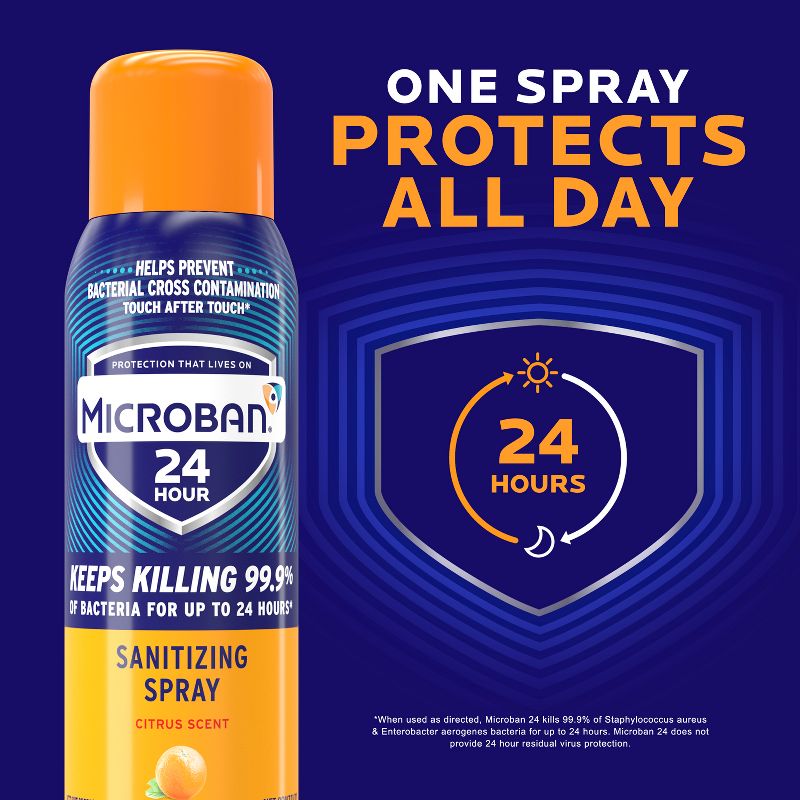 Microban Citrus Scent 24 Hour Disinfectant Sanitizing Spray - 15 fl oz, 6 of 17