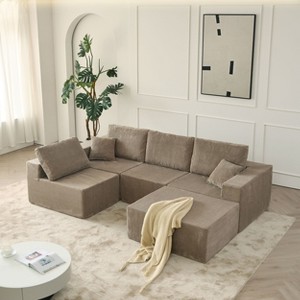 PAGED 110"Cloud Modular Sectional Couch with Ottoman & 2 Pillows,Modern 3 Seater Boneless Sofa for Living Room and Bedroom - 1 of 4