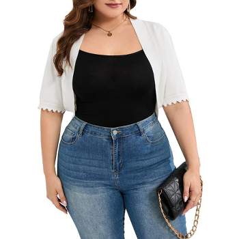 Whizmax Plus Size Cardigan Shrug For Women Casual Short Sleeve Open Front Solid Curved Cardigan