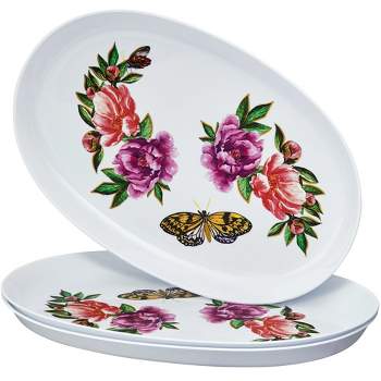 Silver Spoons Butterfly Garden Serving Trays for Party, Heavy Duty Disposable Platter, 12" x 7", (3 PC), Monarch Collection