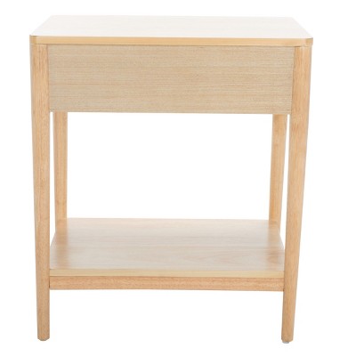 Natural Rubberwood 1-Drawer Nightstand with Graduated Legs