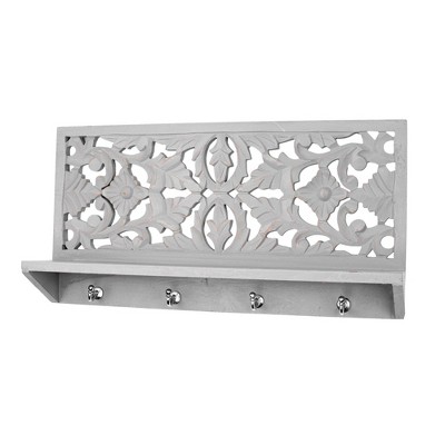 Hand Carved Coat Rack Wall Shelf Dove Gray - Crystal Art Gallery