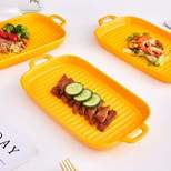 Bruntmor 10"x 6" Porcelain Serving Platters with Matte Glaze Baking Dish - Yellow - Set of 4