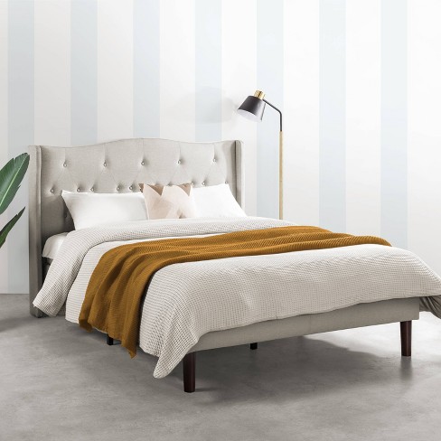 Amabel Upholstered Platform Bed Modern Tufted Wingback Headboard Light Gray  - Mellow : Target