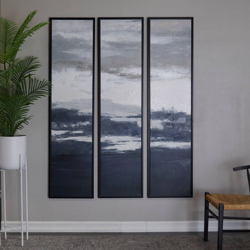 Set of 3 Canvas Landscape Framed Wall Arts with Black Frame Dark Blue - Olivia &#38; May, 2 of 6