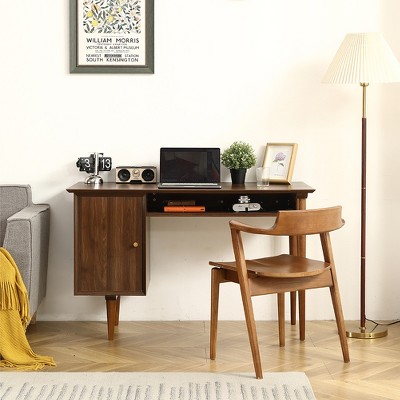 Computer Office Desk , Small Desk with 47.24 Inch, Modern Walnut Finish, Solid Wood Legs - Suitable for Home and Office Use