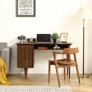 Computer Office Desk , Small Desk with 47.24 Inch, Modern Walnut Finish, Solid Wood Legs - Suitable for Home and Office Use - 1 of 4