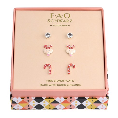FAO Schwarz Gold Tone Key and Locket Trio Earring Set