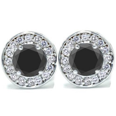 Pompeii3 5/8ct Black & Diamond Round Halo Studs 14K White Gold 1/3"