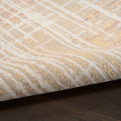 Beige Peach Abstract Polyester Machine Washable Runner Rug