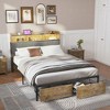 XIYUYEU Queen/King Size Upholstered Platform Bed Frame with Storage Headboard,2 Drawers,Charging Station and LED Light,Brown - 2 of 4