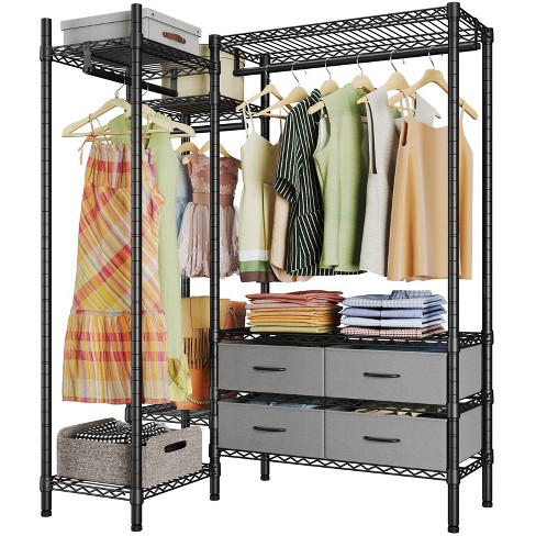 Aheaplus Clothes Rack Wardrobe Closet for Hanging Clothes Heavy Duty  Garment Rack, Large Corner L Shaped Closet System Organizers Walk-in Closet  for