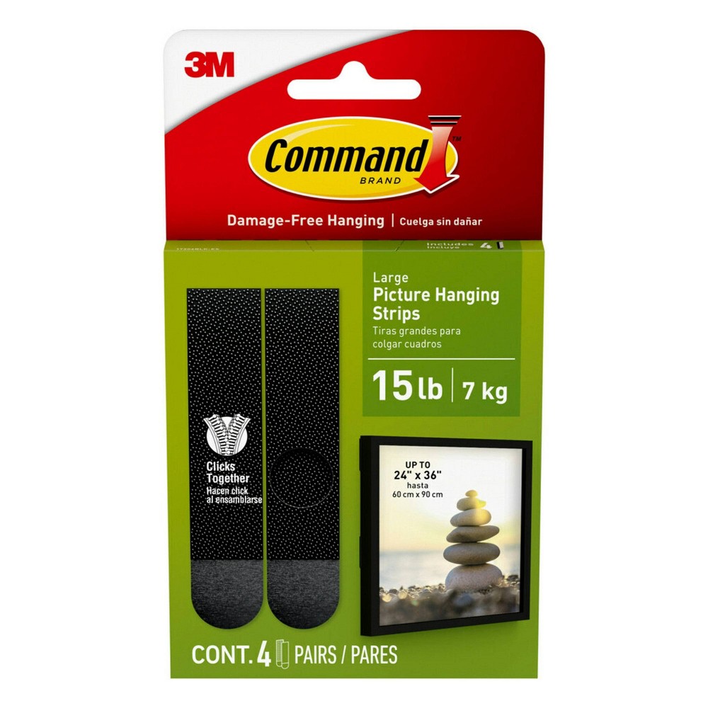 Command 4 Sets Large Sized Picture Hanging Strips Black