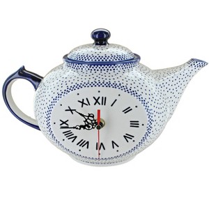 Blue Rose Polish Pottery Z142 Manufaktura Mantle Teapot Clock - 1 of 1
