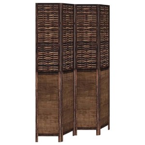 vidaXL Partition Screen 4 Panels Paulownia Wood Dark Brown - 1 of 4