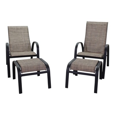 Courtyard Casual Santa Fe 4 pc Reclining Chair Set with Ottomans  Includes Two Reclining Sling Chairs and Two Sling Ottomans