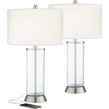 360 Lighting Watkin Modern Table Lamps 27 1/2" Tall Set of 2 Clear Glass with USB and AC Power Outlet LED White Shade for Bedroom Living Room Bedside
