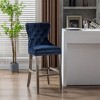 WestinTrends 29" Tufted Upholstered Velvet Bar Stool with Metal Footrest, Velvet Navy Blue - 2 of 4