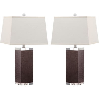 (Set of 2) 27" Deco Leather Table Lamp Brown (Includes CFL Light Bulb) - Safavieh