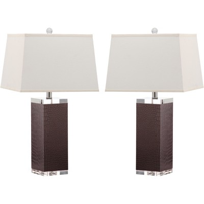 (Set of 2) 27" Deco Leather Table Lamp Brown (Includes CFL Light Bulb) - Safavieh