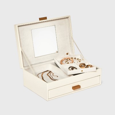 Cream Faux-Suede Two-Drawer Rectangular Jewelry Organizer Box