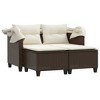 vidaXL Patio Sofa 2-Seater with Canopy and Stools Brown Poly Rattan - 4 of 4