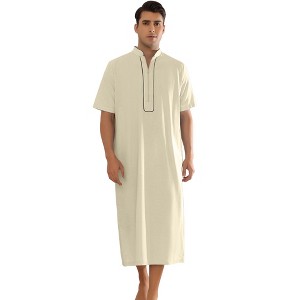 Lars Amadeus Men's Loose Fit Short Sleeves Stand Collar Zipper Long Nightgown - 1 of 4