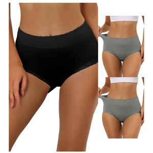 Allegra K Women's High-Waisted Lace Trim Tummy Control Full Coverage Briefs 3 Packs - 1 of 4