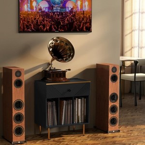 TIRAMISUBEST Vinyl Record Storage Cabinet with Power Outlet, Record Player Table Holds up to 200 Albums for Living Room,Office - 1 of 4