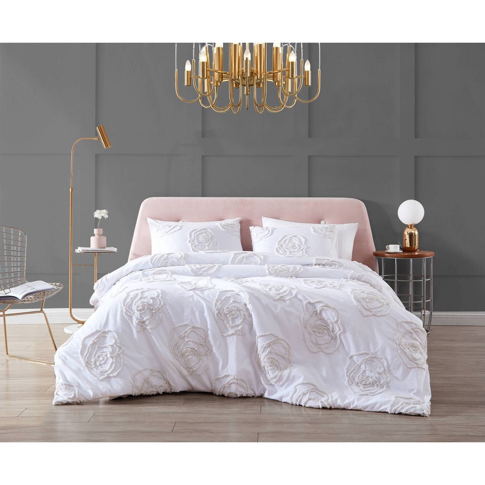 Photos - Bed Linen Twin Rambling Rose Duvet Cover Set Snow White - Betseyville