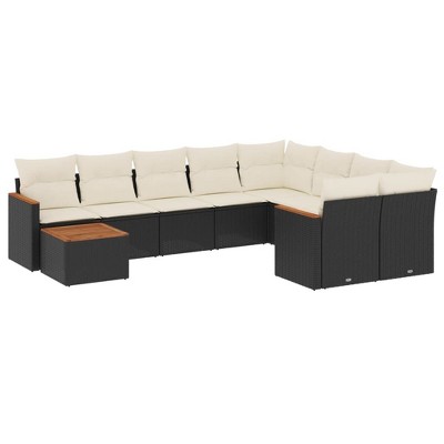 vidaXL Patio Sofa Set with Cushions Outdoor Furniture 10 Piece Poly Rattan - Black and Cream
