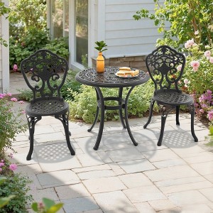 3-Piece Patio Set: Round Table & 2 Chairs - Cast Aluminum, All-Weather/Umbrella Hole & Adjustable Legs for Balcony/Backyard - 1 of 4