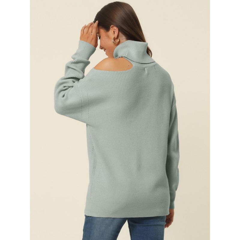 Seta T Womens' High Neck Cut Shoulder Long Sleeve Fall Winter Casual Sweater, 4 of 6