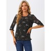 INSPIRE CHIC Women's Round Neck Ruffle 3/4 Sleeve Floral Print Chiffon Blouse - 3 of 4