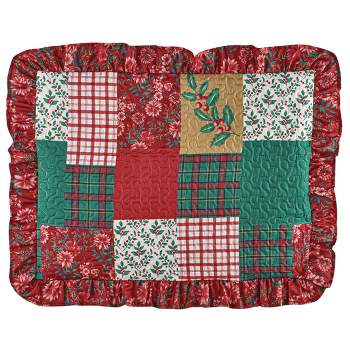 Collections Etc Holiday Patchwork Ruffle Edge Pillow Sham Standard Multi