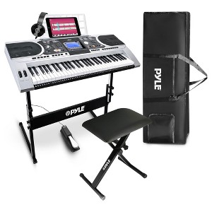 Pyle 61 Keys 2 in 1 Play and Sing Along Portable Electronic Piano Keyboard with Sustain Pedal, Headset, Weatherproof Bag, Stool, and Keyboard Stand - 1 of 4