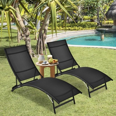 Costway 2 Pcs Patio Folding Chaise Lounge Chair Recliner