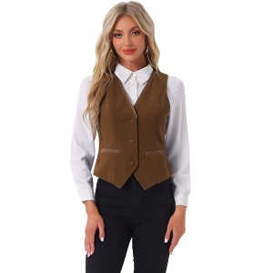 INSPIRE CHIC Women's V Neck Sleeveless Retro Waistcoat Vest - 1 of 4