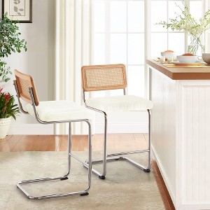 Bekrvio Bar Stools Set of 2/3/4, 26”/30" Barstool with Rattan Back, Velvet-Upholstered & Chrome Frame,Mid Century Modern Kitchen Stool for Island - 1 of 4
